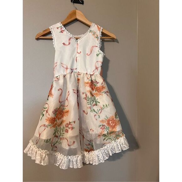 Disney D-Signed Girl's S Beauty & The Beast Lace Trim Pink Floral Dress Formal - Picture 6 of 8